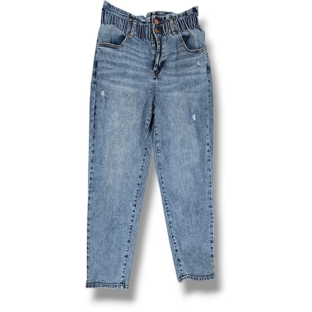 Rewind Women’s Blue Wash High Rise Mom Jeans – Size 5/27 Juniors, Distressed